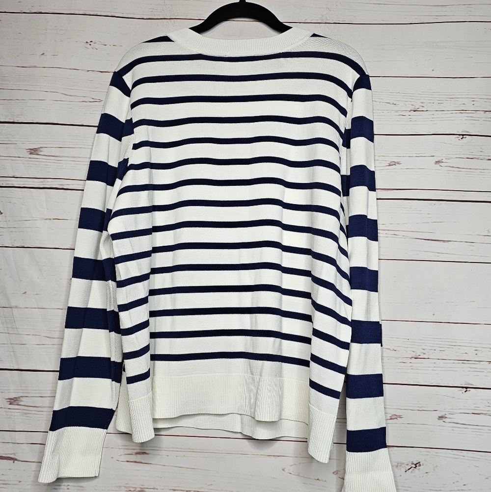 ON 34th Striped Navy and White Crewneck Sweater - Picture 2 of 12